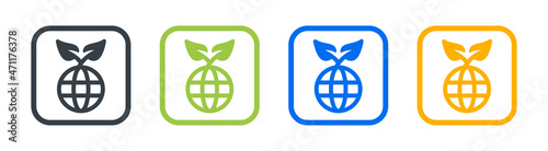 Planet with plant icon set. Ecology concept