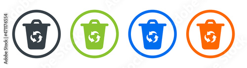 Recycle bin icon set. Vector illustration