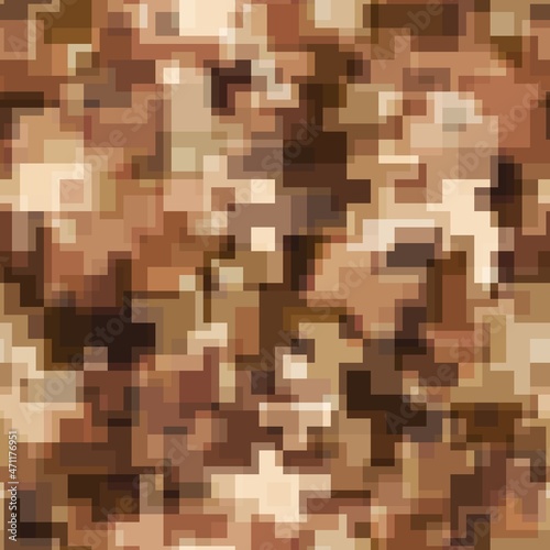 Seamless pattern brown pixel digital camouflage desert sand background