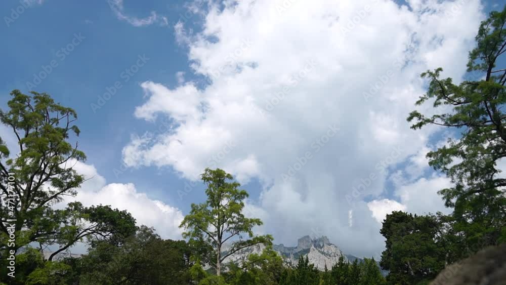 Ai-Petri is peak in Crimean Mountains. Fast flying clouds over top of mountain. Ai-Petri natural landmark of place of mass visits by tourists in Crimea. Beautiful natural landscape. Full HD Time Lapse Ai-Petri is peak in Crimean Mountains. Fast flying clouds over top of mountain. Ai-Petri natural landmark of place of mass visits by tourists in Crimea. Beautiful natural landscape. Full HD Time Lapse