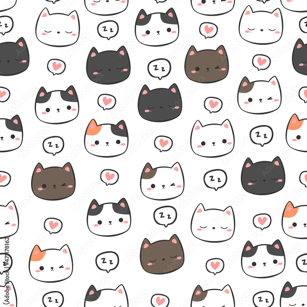Fototapeta premium seamless pattern with kitty cat head cartoon doodle illustration