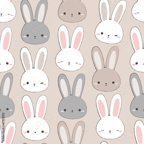seamless pattern with rabbit bunny head cartoon doodle illustration
