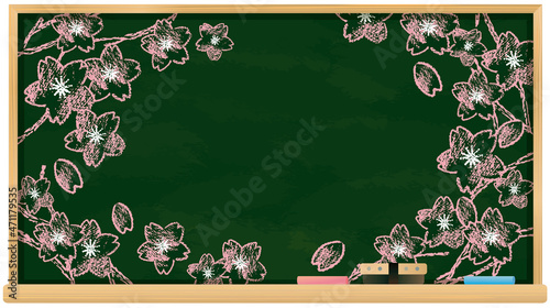 桜、入学、卒業　黒板のイラスト