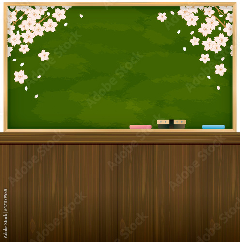 桜、入学、卒業　黒板のイラスト