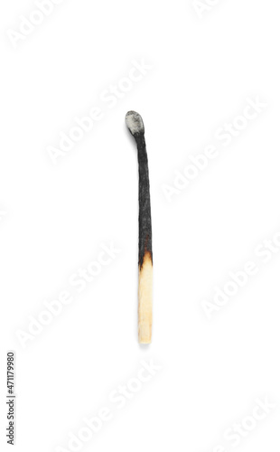 Burnt match isolated on white, top view