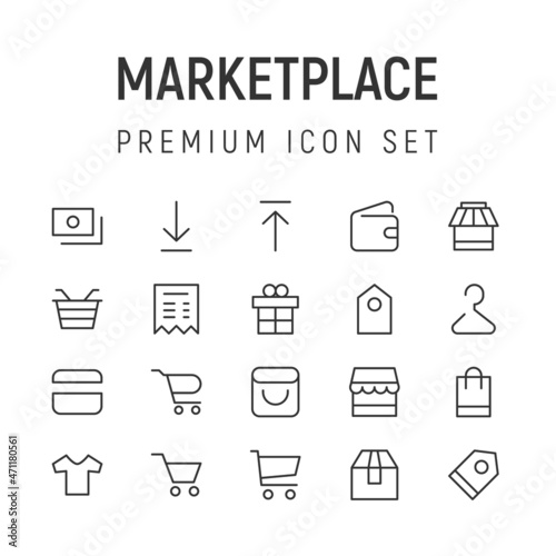 Vector set of marketplace thin line icons.