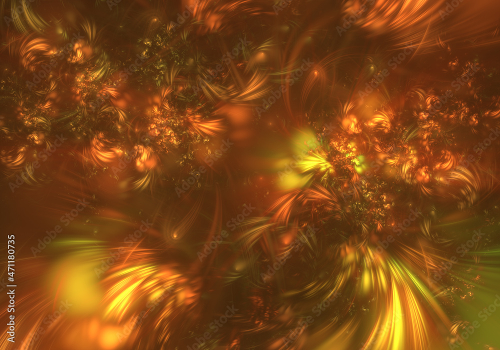 Abstract fractal art background perhaps suggestive of fire, or foliage in golden light. Autumn, fall.