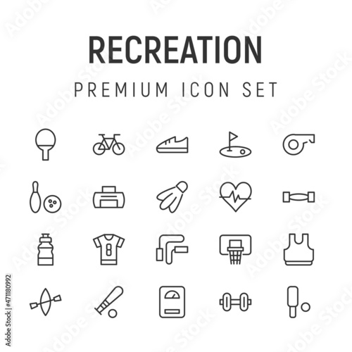 Vector set of recreation thin line icons.