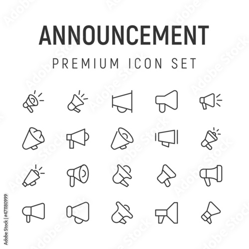Stroke vector announcement line icons.