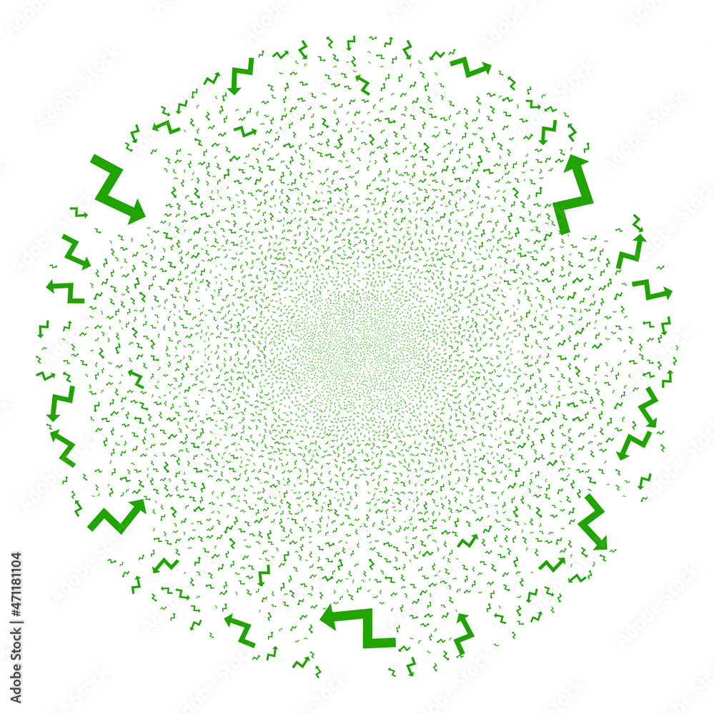 Trend arrow fireworks spheric cluster. Object pattern is combined from
