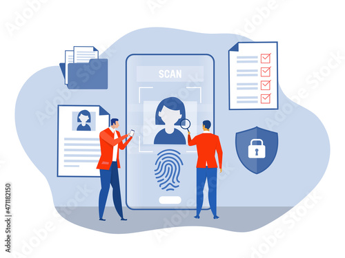 KYC or know your customer with business verifying the identity of its clients concept at the partners-to-be through a magnifying glass vector illustrator photo