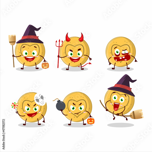 Halloween expression emoticons with cartoon character of dalgona candy love
