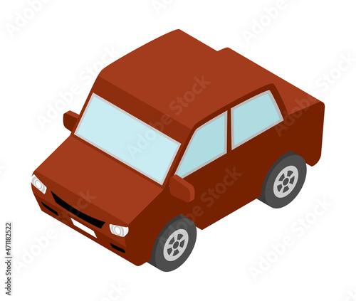 Isometric car icon - dark red sedan car