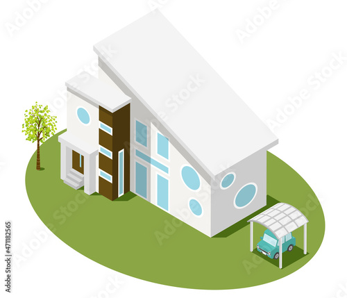 Isometric residential house - circular windows