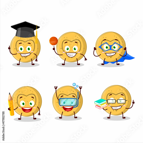 School student of dalgona candy love cartoon character with various expressions