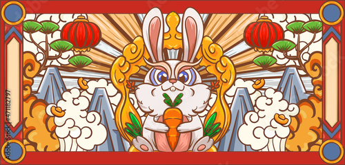 Hand drawn cartoon Chinese New Year rabbit Lunar New Year illustration design