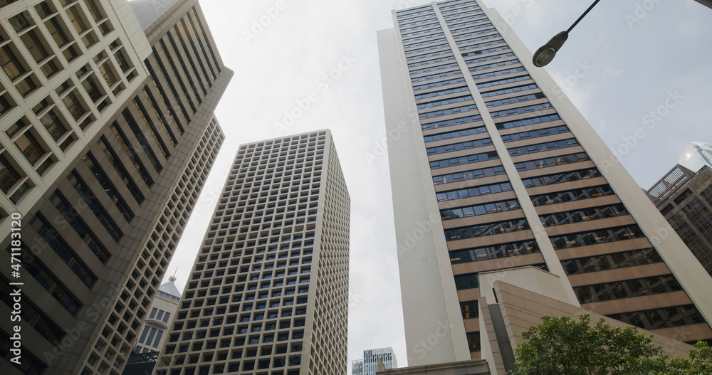 Low angle of office tower Low angle of office tower