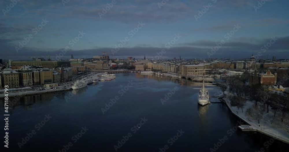 af Chapman Ship, Formerly Dunboyne On The Western Shore Of Skeppsholmen In Stockholm, Sweden. aerial drone af Chapman Ship, Formerly Dunboyne On The Western Shore Of Skeppsholmen In Stockholm, Sweden. aerial drone