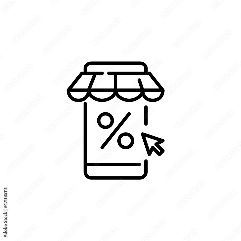 Online shopping sale event. E-store on a mobile phone with discount per cent symbols. Pixel perfect, editable stroke icon Online shopping sale event. E-store on a mobile phone with discount per cent symbols. Pixel perfect, editable stroke icon