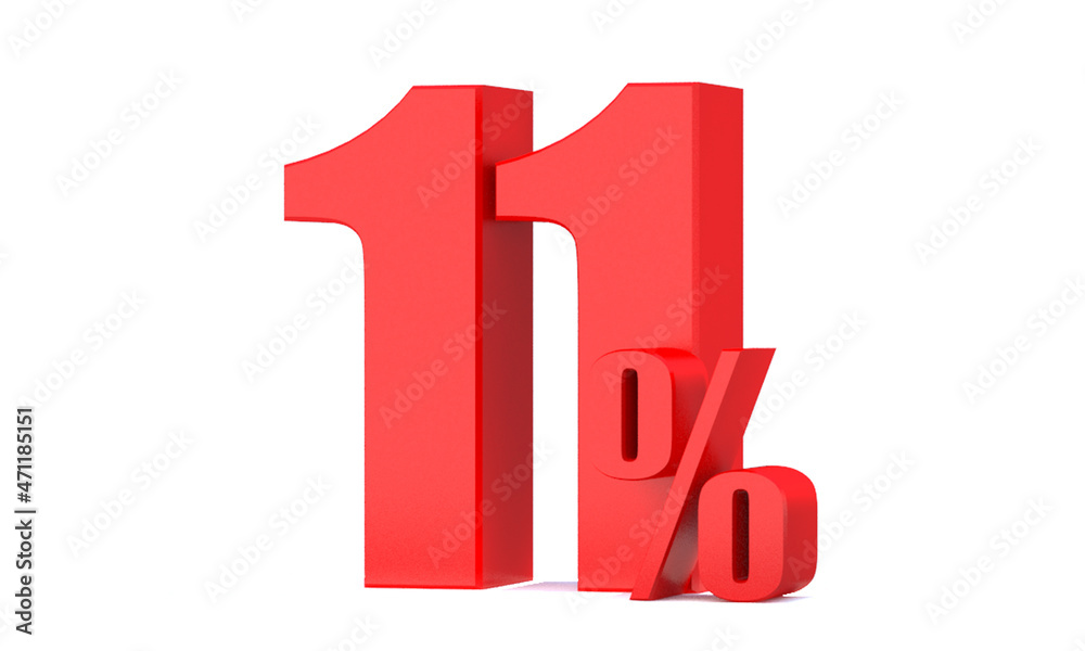 Obraz premium 11 Percent off 3d Sign on White Background, Special Offer 11% Discount Tag, Sale Up to 11 Percent Off,big offer, Sale, Special Offer Label, Sticker, Tag, Banner, Advertising, offer Icon