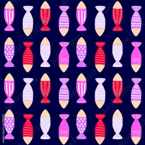 魚模様　ピンク　縦　カラー背景