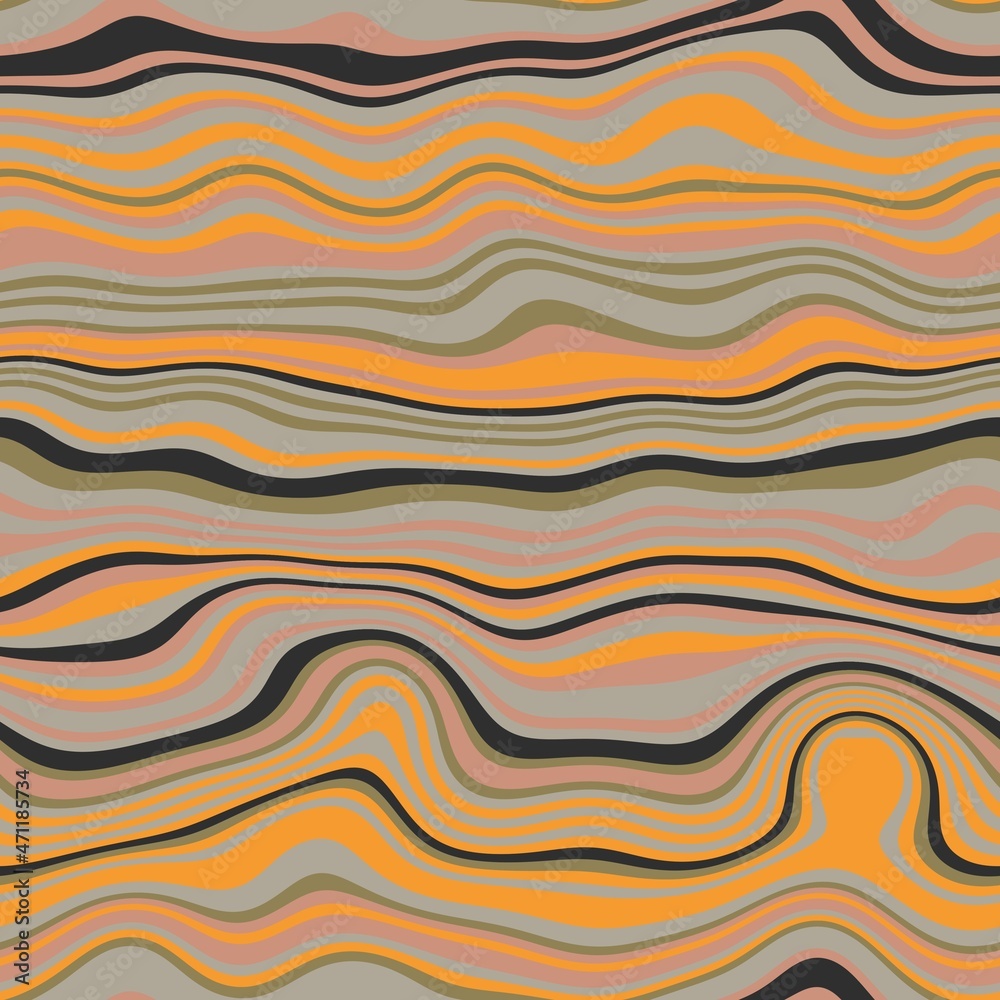 Fototapeta premium Seamless wavy stripe trendy surface pattern design for print. High quality illustration. Curved striped simple abstract digitally rendered repeat tile for fashion, fabric, textile, interior, or decor.