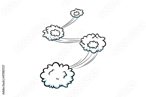 Comic speed effect with clouds. Comic clouds with motion trail lines. Vector illustration isolated in white background photo