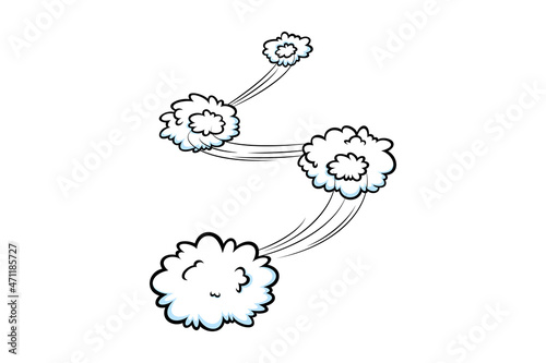 Comic speed effect with clouds. Comic clouds with motion trail lines. Vector illustration isolated in white background