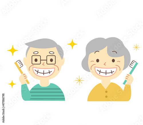 Senior and toothpaste: dental illustrations