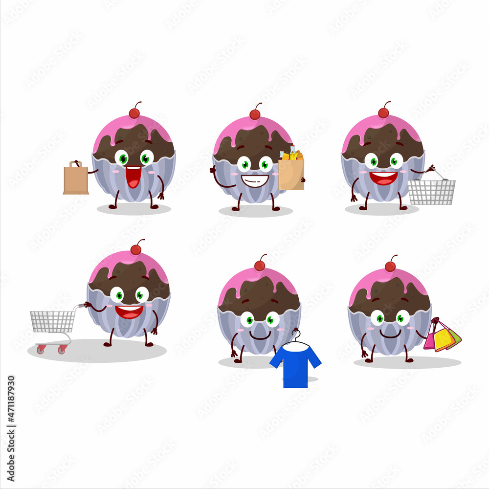 A Rich brigadeiro chocolate candy mascot design style going shopping A Rich brigadeiro chocolate candy mascot design style going shopping
