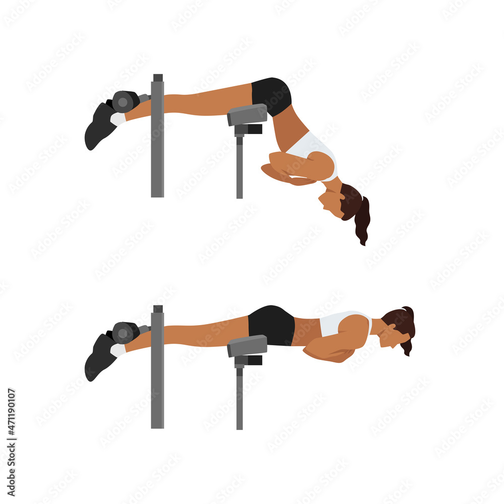 Woman doing Back extensions. Hyperextension exercise. Flat vector