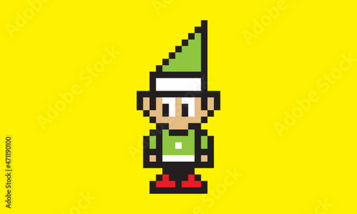 christmas elf in pixel art for favicon 8 bits style ideal for websites social network menus green hat red shoes