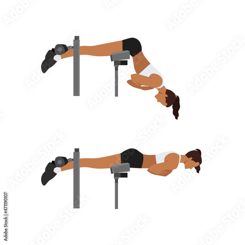 Woman doing Back extensions. Hyperextension exercise. Flat vector illustration isolated on white background
