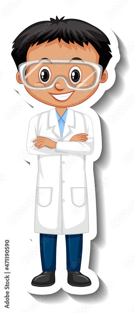 Scientist boy cartoon character sticker Scientist boy cartoon character sticker