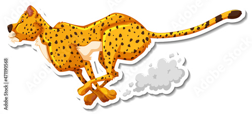Cheetah running cartoon character on white background