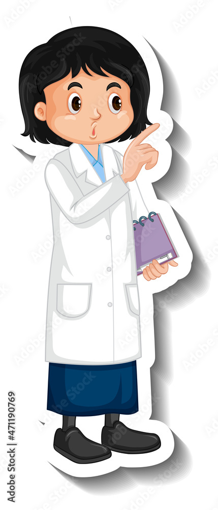 Scientist student girl cartoon character sticker Scientist student girl cartoon character sticker