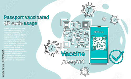 Using a QR code with vaccination in the passport.A poster calling for compliance with safety measures during the COVID-19 coronavirus epidemic. Personal hygiene and safety.Flat vector illustration.
