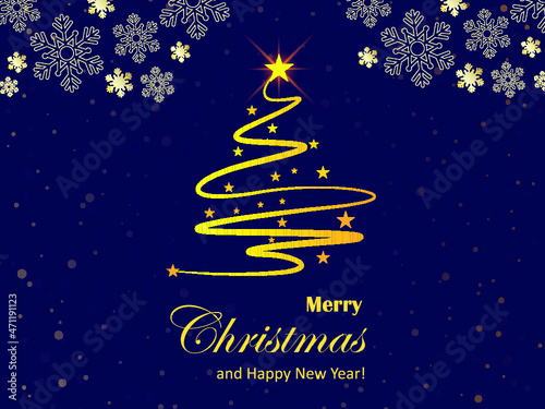 Happy Christmas, abstract Christmas tree with snowflakes