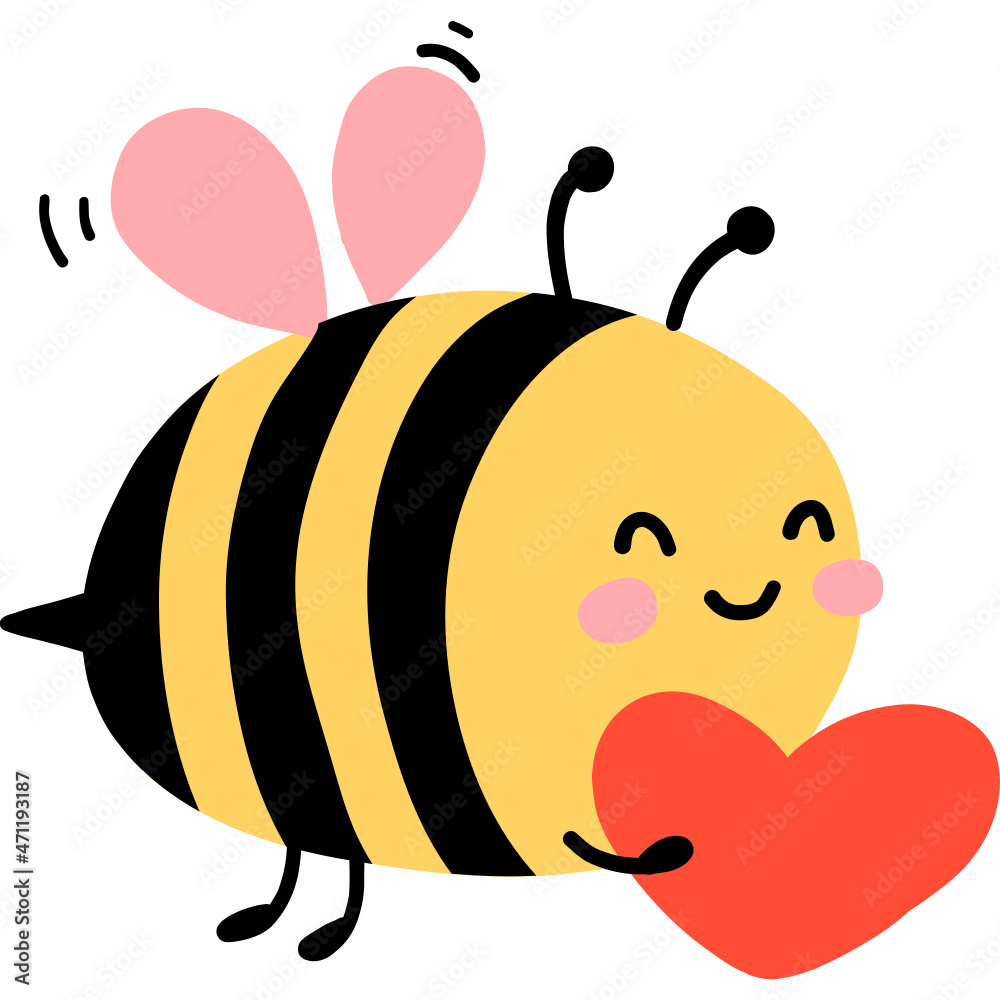 Bee with heart character cartoon Stock Vector