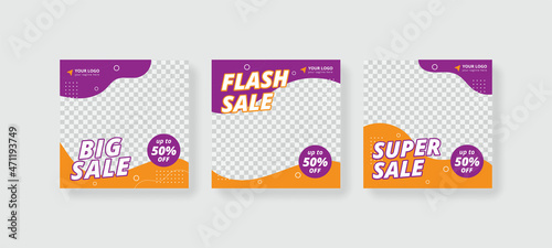 Social media template. Flash sale, big sale, super sale square banner.