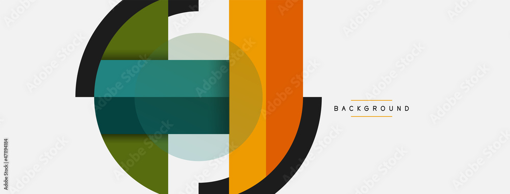 Fototapeta Geometric shapes composition abstract background. Circles lines and rectangles. Vector illustration for wallpaper banner background or landing page