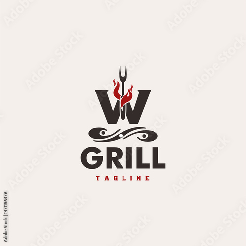 W Letter Grill Basic and elegant minimal artistic design based Icon logo vector