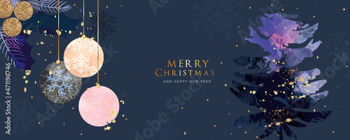 Happy Holidays,  season's greetings and new year vector template with Christmas element decoration