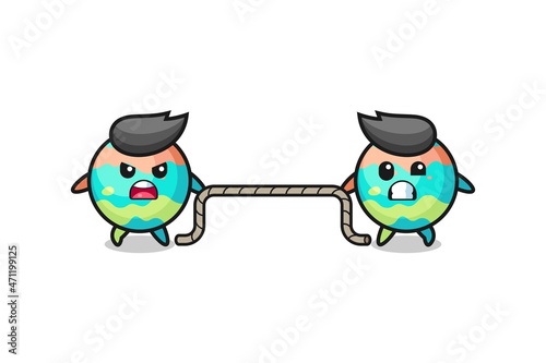 cute bath bombs character is playing tug of war game
