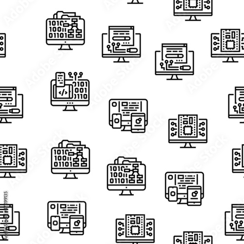 Software Program Development Vector Seamless Pattern Thin Line Illustration