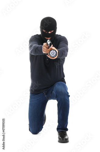 Male criminal with flashlig...