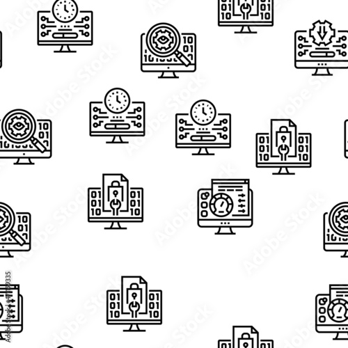 Software Program Development Vector Seamless Pattern Thin Line Illustration