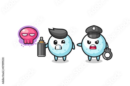 snow ball cartoon doing vandalism and caught by the police