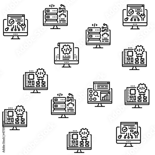 Software Program Development Vector Seamless Pattern Thin Line Illustration