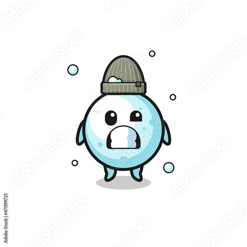 cute cartoon snow ball with shivering expression